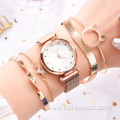 Fashion 5pcs Set Women Watches Luxury Magnet Buckle Flower Rhinestone Watch Ladies Quartz Wrist Watch Bracelet Set Reloj Mujer